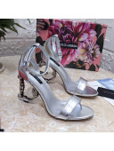 Dolce&Gabbana Metallic Leather Sandals with DG Heel 10.5cm Silver 2021