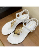 Chanel Lambskin Flat Thong Sandals with Coin Charm White 2021
