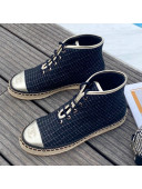 Chanel Check Fabric High-Top Lace-Ups Espadrille Sneakers G36140 Navy Blue 2020