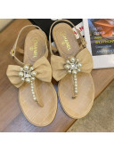 Chanel Lambskin Flat Thong Sandals with Pearl Bow Beige 2021
