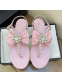 Chanel Lambskin Flat Thong Sandals with Pearl Bow Pink 2021