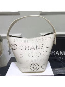Chanel Eyelet Calfskin Drawstring Bucket Bag AS0304 White 2019