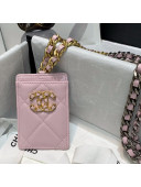 Chanel 19 Leather Badge Holder with Chain AP1745 Light Pink 2021