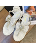 Chanel Lambskin Flat Thong Sandals with Pearl Bow White 2021