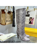 Fendi Karligraphy High Heel Boots 8cm in Grey Python-Like Leather 2021 