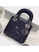 Dior Mini Lady Dior Top Handle Bag in Crystal Silk Navy Blue