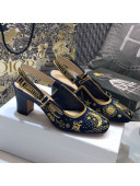 Dior J'Adior Slingback Pumps in Navy Blue Star Embroidered Cotton 7cm 2020