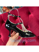 Gucci Patent Leathe Mary Jane Pump/Ballerina with Pearl Tassel and Crystal Bow Black 2020