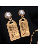 Chanel Metal Tag Pearl Short Earrings AB3278 2019