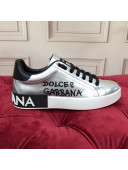 Dolce Gabbana Calfskin Nappa Portofino Sneakers with Lettering Print Silver 15 2020