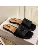Versace Logo Flat Slide Sandals Black 2021