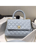 Chanel Small Grained Quilted Calfskin Coco Handle Flap Bag Light Blue 2019