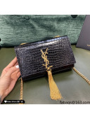 Saint Laurent Kate Small Chain and Tassel Bag in Crocodile Embossed Leather 474366 Black/Gold 2021 TOP