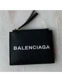 Balenciaga Grained Calfskin Short Zipped Card Holder Black