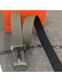 Hermes Saddle Reversible Calfskin Belt 38mm with H Buckle Belt Grey 2019