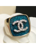 Chanel Crystal CC Wide Rings Blue 2021