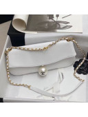Chanel Vintage Fold Calfskin Hobo Bag with Pearl Charm White 2021