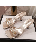 Gucci Patent Leather Charm Heel Slide Sandals 75mm Gold 2020