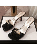 Gucci Patent Leather Charm Heel Slide Sandals 75mm Black 2020