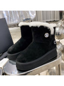 Chanel Suede Wool Short Boots with Buckle Black 2020