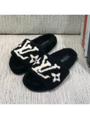 Louis Vuitton LV Wool Flat Slide Sandals Black 2021 11