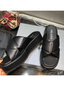 Prada Quilted Lambskin Platform Slide Sandals Black 2021
