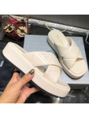 Prada Quilted Lambskin Platform Slide Sandals White 2021