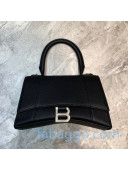 Balenciaga Hourglass Small Top Handle Bag in Litchi-Grained Calfskin Black/Silver 2020