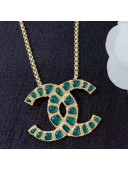 Chanel Green Resin Stones CC Pendant Necklace AB1804 2019