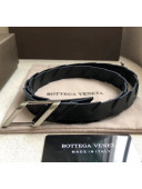 Bottega Veneta Width 2cm Intrecciato Calfskin Belt With Rhomboid Buckle Black/silver 2020