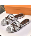 Louis Vuitton Revival Strap Flat Slide Sandals Silver 2021
