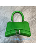 Balenciaga Hourglass Mini Top Handle Bag in Litchi-Grained Calfskin Bright Green/Silver 2020