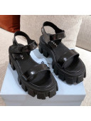 Prada Leather Block Sole Sandals Black 2021