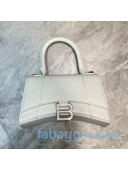Balenciaga Hourglass Mini Top Handle Bag in Litchi-Grained Calfskin White/Silver 2020