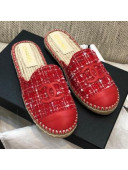 Chanel Tweed Espadrilles Mules G37482 Red 2021