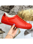 Gucci Leather Ace Sneakers ‎‎with Interlocking G Red/Burgundy 2020 (For Women and Men)