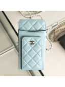Chanel Quilted Lambskin Vertical Phone Holder/Classic Clutch with Chain AP0990 Blue 2019
