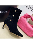 Chanel Suede CC Buckle Side Heel Short Boots Black 2020