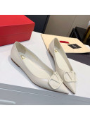 Valentino VLogo One-Tone Patent Leather Flat Ballerinas White 2020