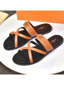 Louis Vuitton Calfskin Cross Strap Flat Slide Sandals Orange 2021