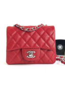 Chanel Caviar Calfskin Mini Square Classic Flap Bag 1115 Red (Silver-Tone Hardware)