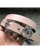 Chanel Width 2cm Leather Belt with Crystal Buckle Pink 01 2020