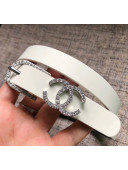 Chanel Width 2cm Leather Belt with Crystal Buckle White 04 2020