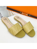 Fendi FF Leather Flat/Heel Slide Sandals Yellow 2021
