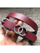 Chanel Width 2cm Leather Belt with Crystal Buckle Burgundy 05 2020