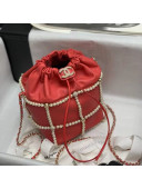 Chanel Pearl Quilted Small Drawstring Bucket Bag AS2313 Red 2021