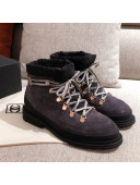 Chanel Suede Lace-up Short Boots Gray 2020