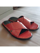 Balenciaga Stone Embossed Patent Calfskin Cross Strap Flat Slide Sandals Red 2021