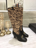 Gucci Zumi Horsebit GG Animal Print Mid-Heel Knee High Boot 577652 Yellow 2019