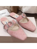 Jimmy Choo Gee Suede Flat Mules with Crystal Buckle Pink 2019